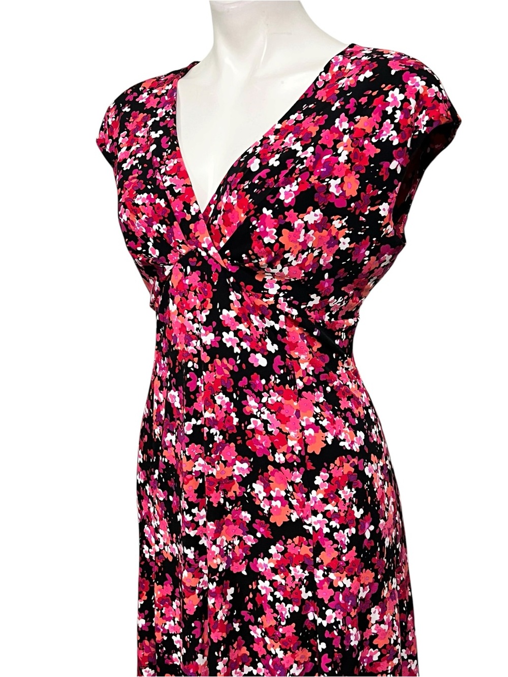 Kasper dress sz 8 Black Floral multicolor V-Neck Fit-n-Flare knee length office - Picture 3 of 7